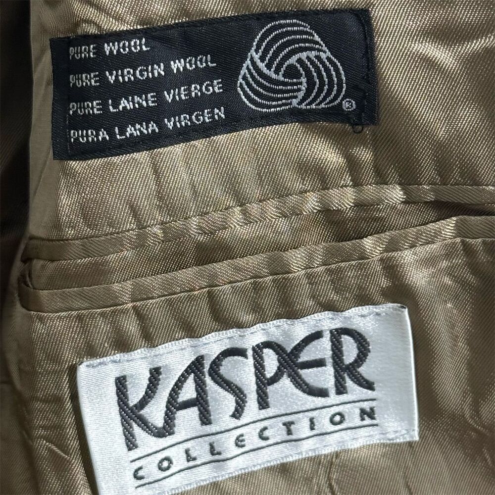 Kasper 46 Virgin Wool Blazer Jacket Brown Houndstooth Tweed Dark Academia‎ Vtg - Picture 8 of 9
